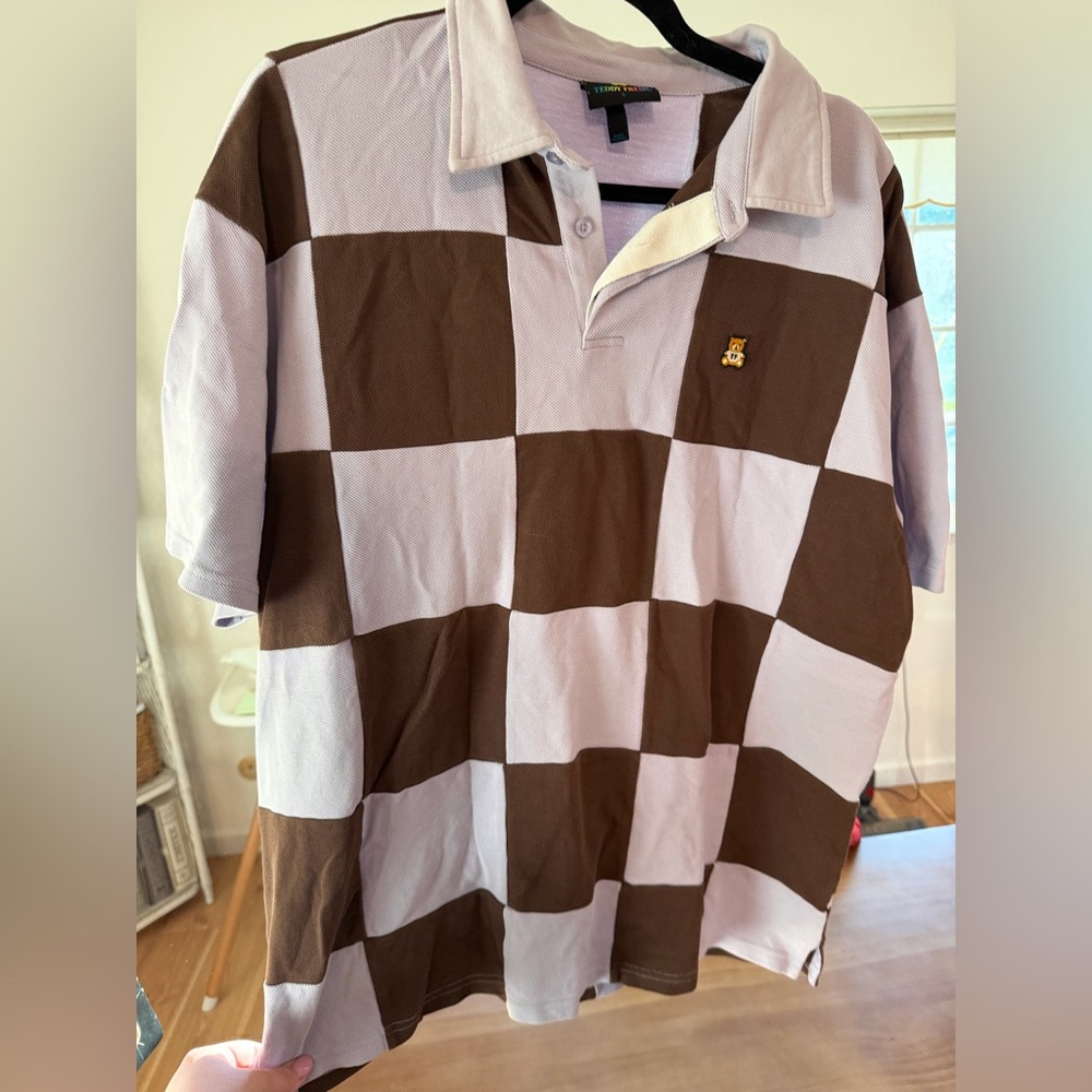 Purple and White Checkered Polo Shirt